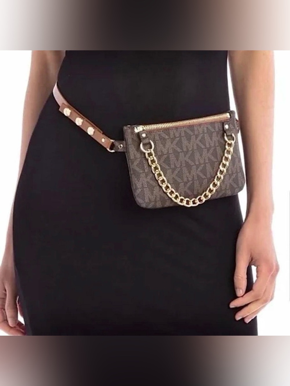 Michael Kors Signature Logo Chain Belt Bag Brown